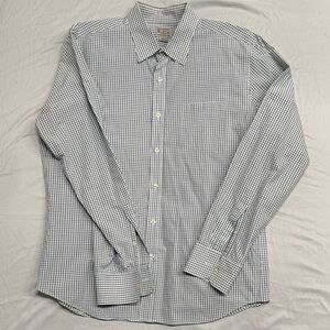 J. Crew Men's Navy/Green and White Checkered Dress Shirt
